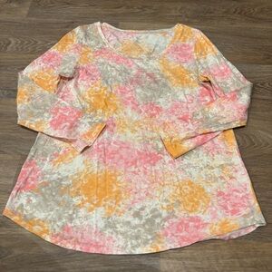 J.Jill Pure Jill Batik Tee Pima Cotton Tie Dye Long Sleeve Women’s Small
